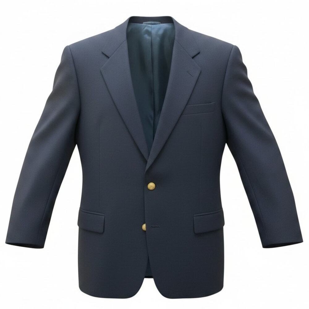 Vintage Christan Dior Monsieur Men Navy Blue Suit Jacket Gold Crest Buttons 44R
